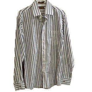 Mens Michael Kors Dress Shirt 16 Large 36/37 blue & white striped long sleeve
